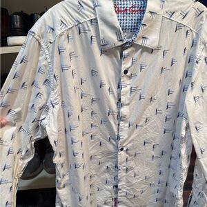 Robert Graham Cream and Blue Patterned Shirt
